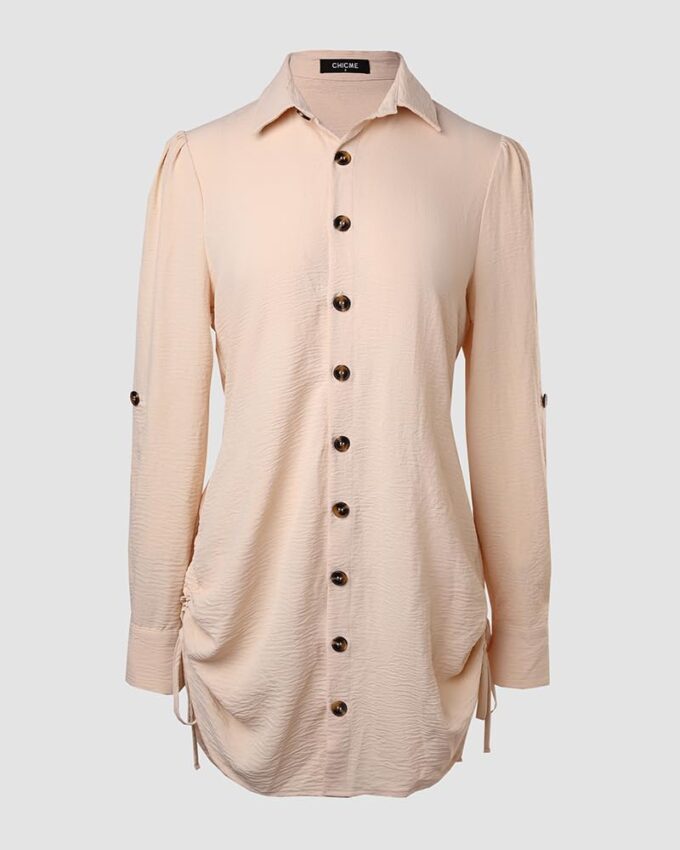 CHICME Women Shirt Dress Long Sleeve Button Down Blouses Side Drawstring Mini Dresses – Bild 6