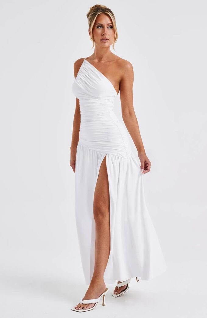 Memoriesea Women's Sexy One Shoulder High Split Ruched Cocktail Party Formal Maxi Dress – Bild 5
