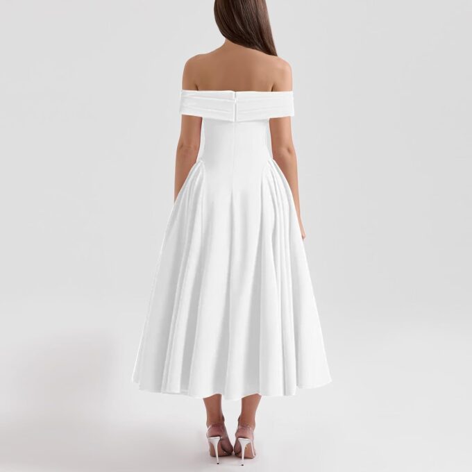 Women's Summer Off Shoulder Fit and Flare Midi Dress - Sleeveless Sexy A Line Corset Club Party Going Out Dresses – Bild 4