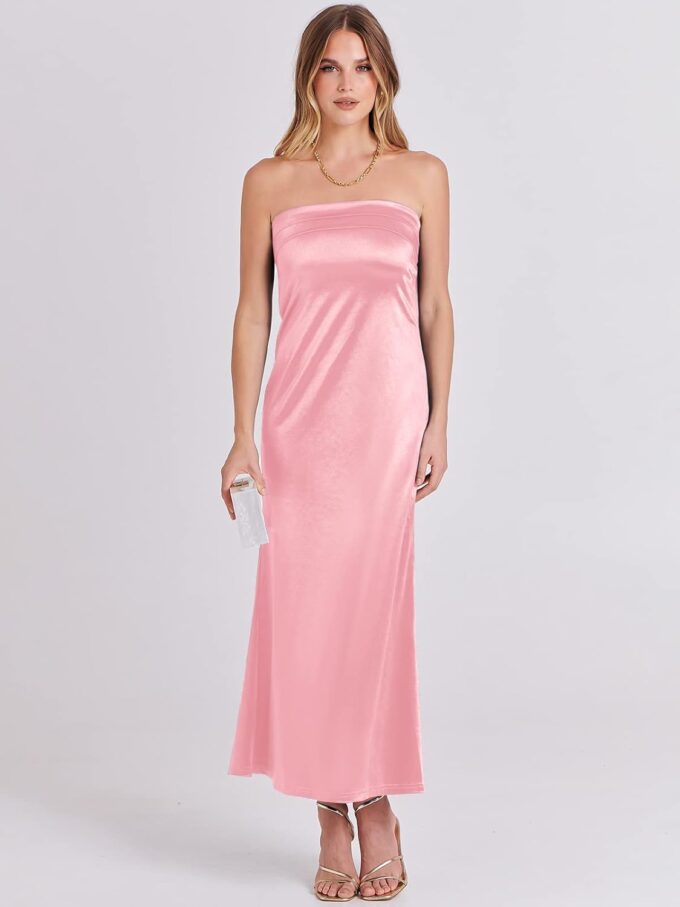 ANRABESS Women Summer Wedding Guest Maxi Dress Strapless Satin Tube Bodycon Backless Cocktail Formal Dresses 2025 Fall – Bild 9