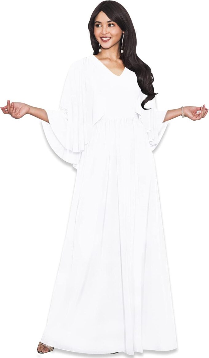 KOH KOH Womens V-Neck Elegant Batwing Cape Sleeves Cocktail Maxi Dress Gown