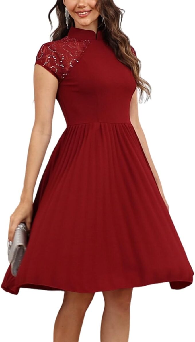 Women Cocktail Prom Wedding Dress Short Sleeve Lace Evening Party Short Vintage Homecoming Formal Dresses