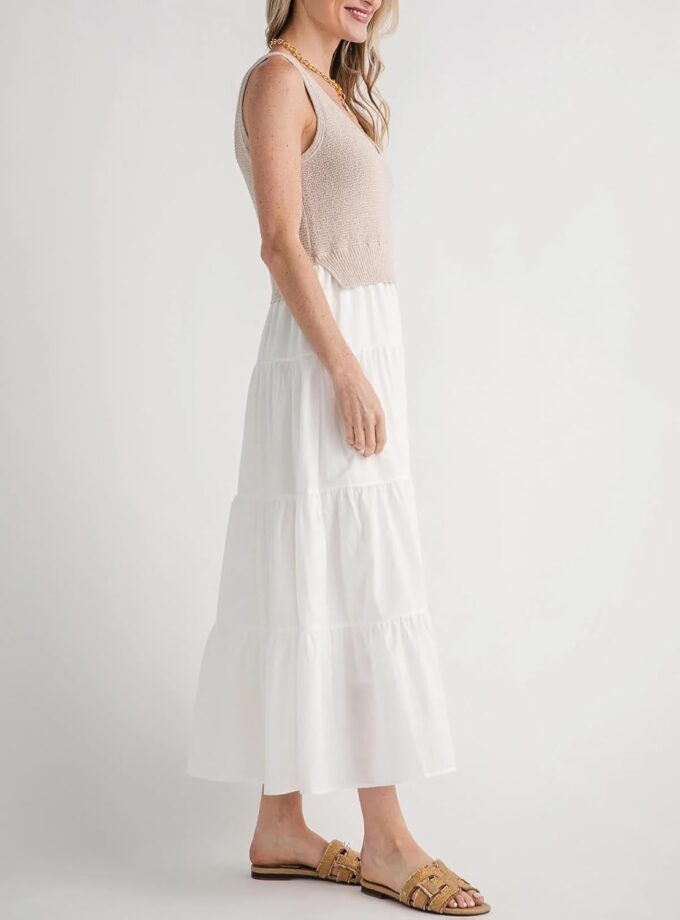 Women's V Neck Sleeveless Midi Dress Patchwork Knit Casual Long Flowy Summer Tank Dress – Bild 3
