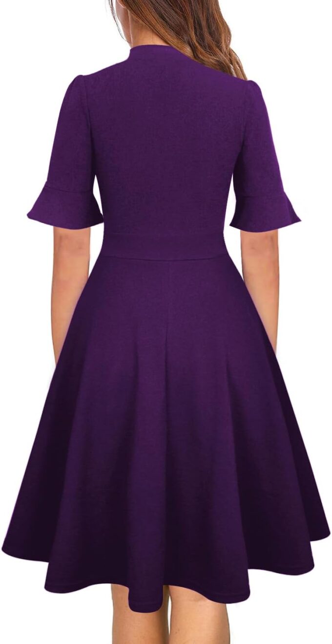 Women Summer Floral Ruffle Sleeve Wear to Work Church Wedding Guest Party Dresses – Bild 2