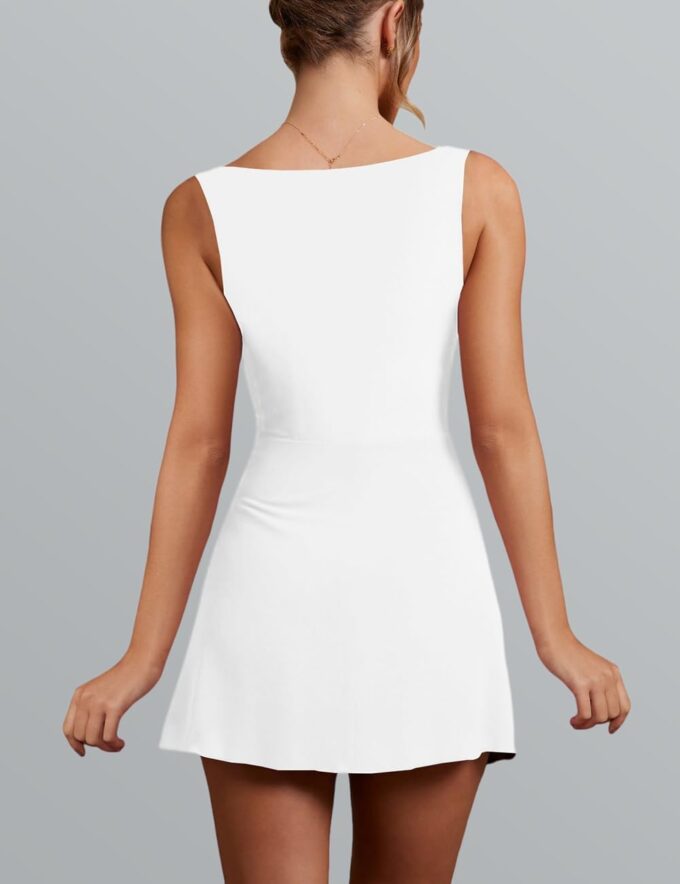Women’s Sexy Sleeveless Square Neck Bodycon Ruched Split Party Club Mini Tank Short Dress – Bild 3