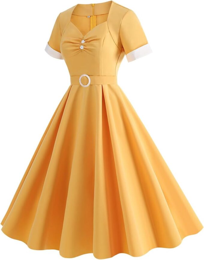 Women's 1950s Retro Dress Short Sleeve Swing Midi Dress Cocktail Dress 50s Style Dresses for Women Vintage – Bild 3