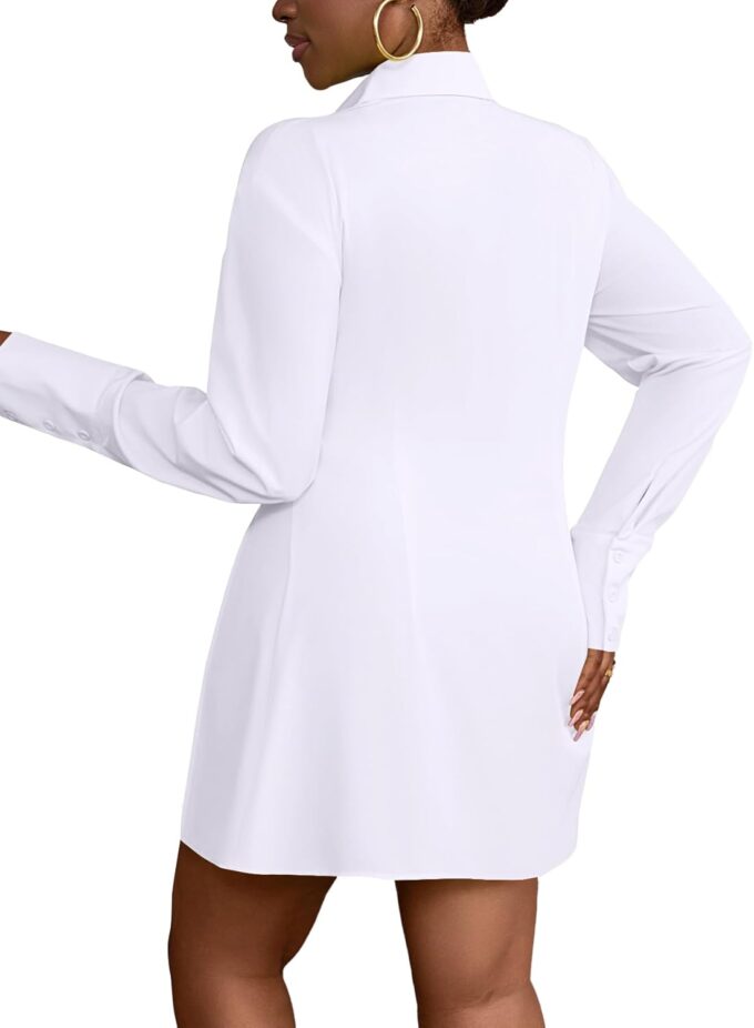 LYANER Women's Button Down Shirt Dress Collar V Neck Long Sleeve Slit Sexy Shirt Dresses – Bild 2