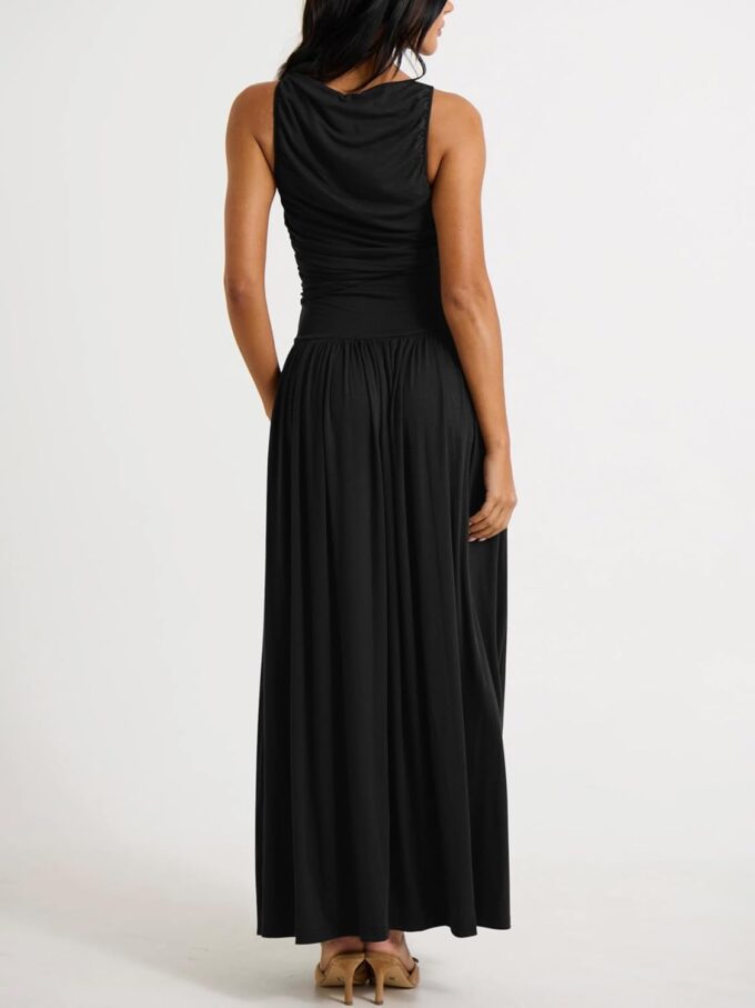 Ekaliy Womens Sleeveless Maxi Dress Boat Neck Ruched 2025 Summer Dress Flowy Dress – Bild 3