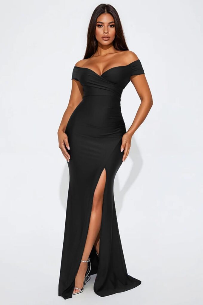 Memoriesea Women's Sexy V Neck Sleeveless Off Shoulder High Split Cocktail Party Maxi Dress – Bild 2