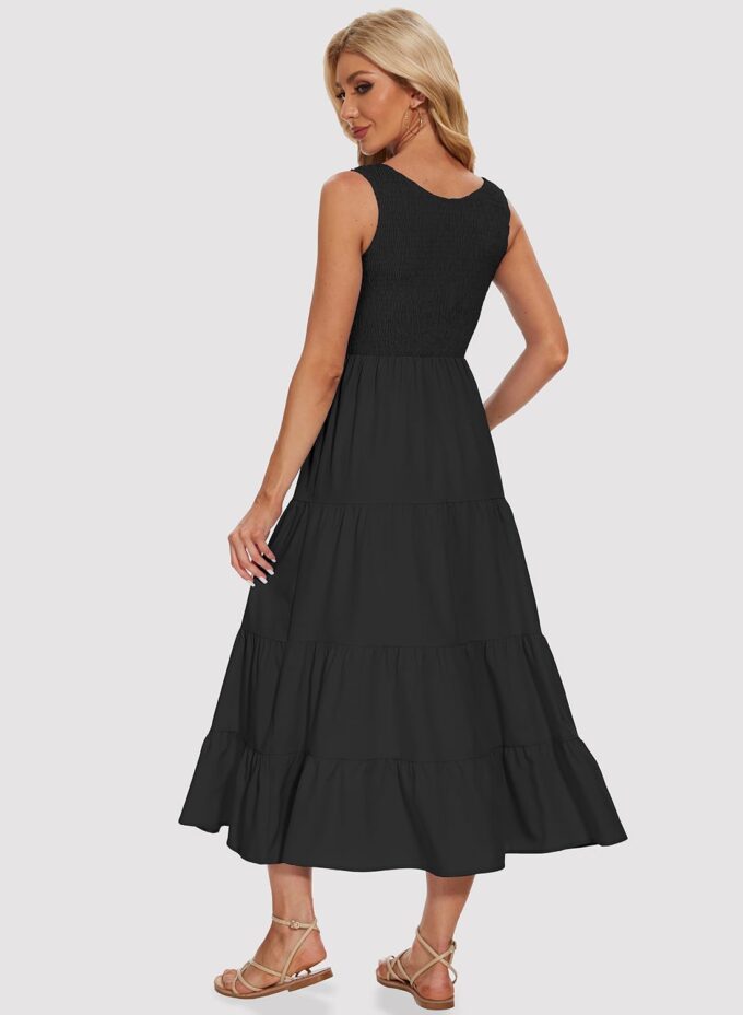 Women's Summer Smocked Maxi Dresses Sleeveless U Neck Ruffle Hem Tiered A Line Flowy Dress – Bild 5