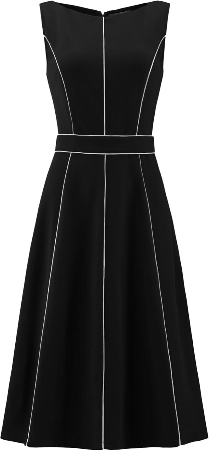 Women's Boat Neck Sleeveless Dress Elegant Cocktail Party A-Line Flare Dresses