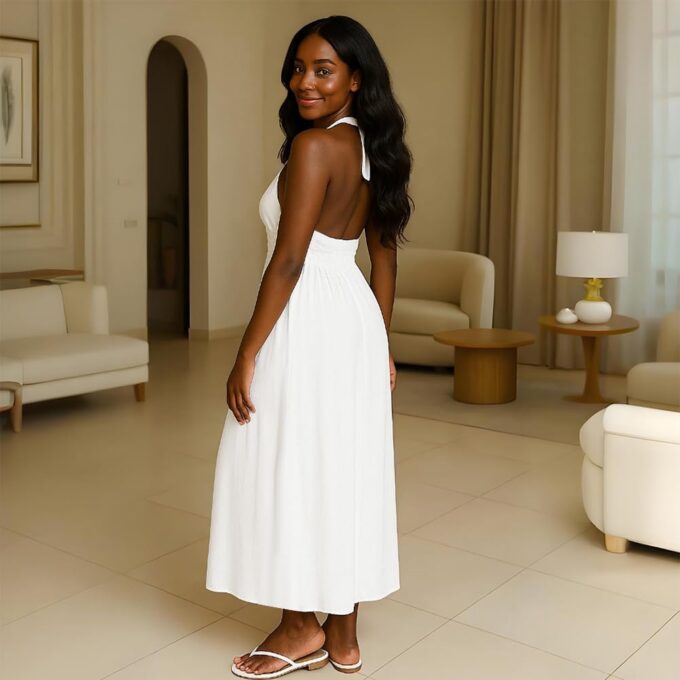 Womens Backless Dress Sexy Halter Deep V Neck Maxi Dresses Sleeveless Long Cocktail Dress with Slit – Bild 4