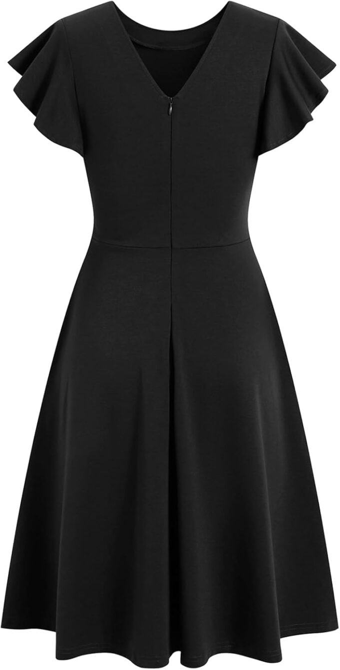 MSLG Women's Fit and Flare Ruffle Short Sleeves Dresses Work V-Back Cocktail Semi Formal A Line Dress with Pockets 842 – Bild 4