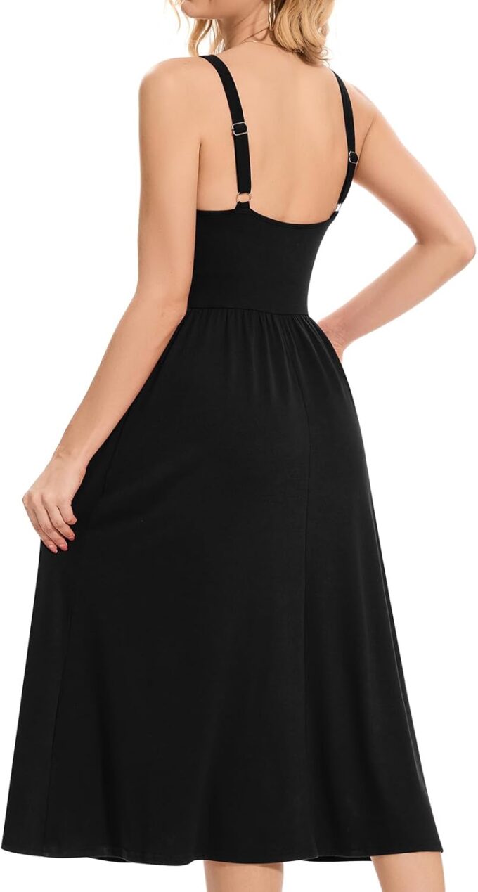 Sureple Long Dresses for Women 2025 Sleeveless Ruched Bust Swing Aline Fitted Spaghetti Strap Sundress with Pockets – Bild 2