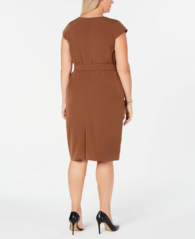 Kasper Damen Stretch Crepe Belted Waist Dress Kleid, bark, 32 Zierlich – Bild 2