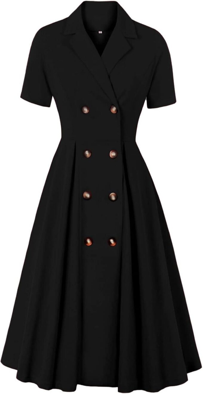 KUFEIUP Damen 1950er Vintage Kragen Zweireihig Business Anzug Kleid