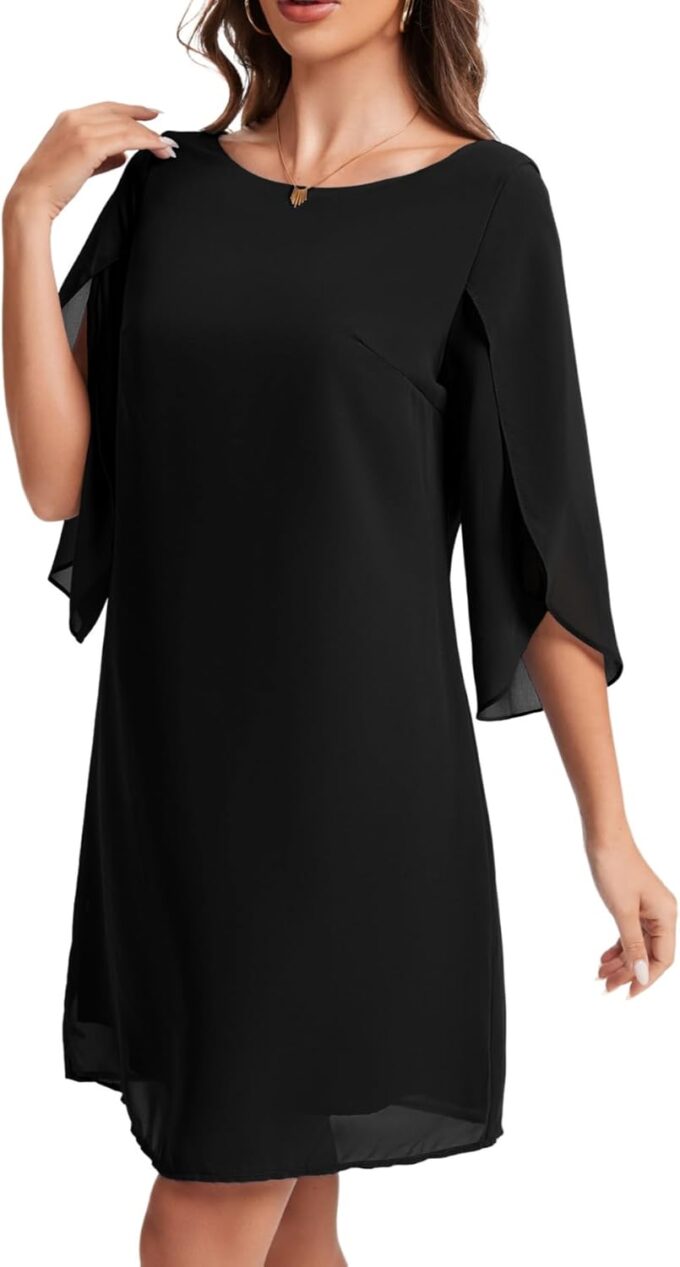 Zebaexf Womens Chiffon Dresses Flutter Sleeve Formal Trendy Party Wedding Dress – Bild 6