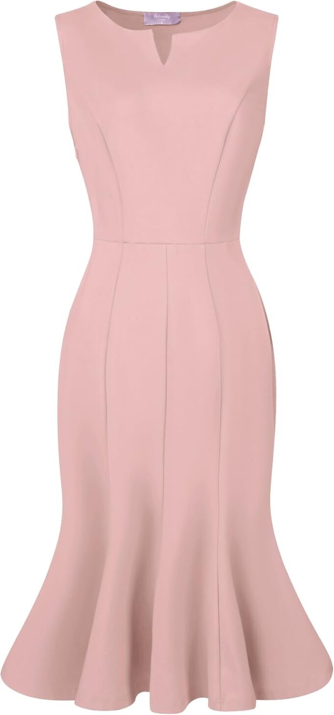 Hobemty Damen Ärmelloses Kleid V-Ausschnitt Elegant Arbeit Fischschwanzkleider