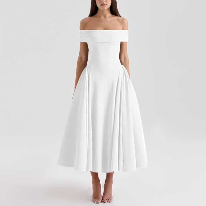 Women's Summer Off Shoulder Fit and Flare Midi Dress - Sleeveless Sexy A Line Corset Club Party Going Out Dresses – Bild 3