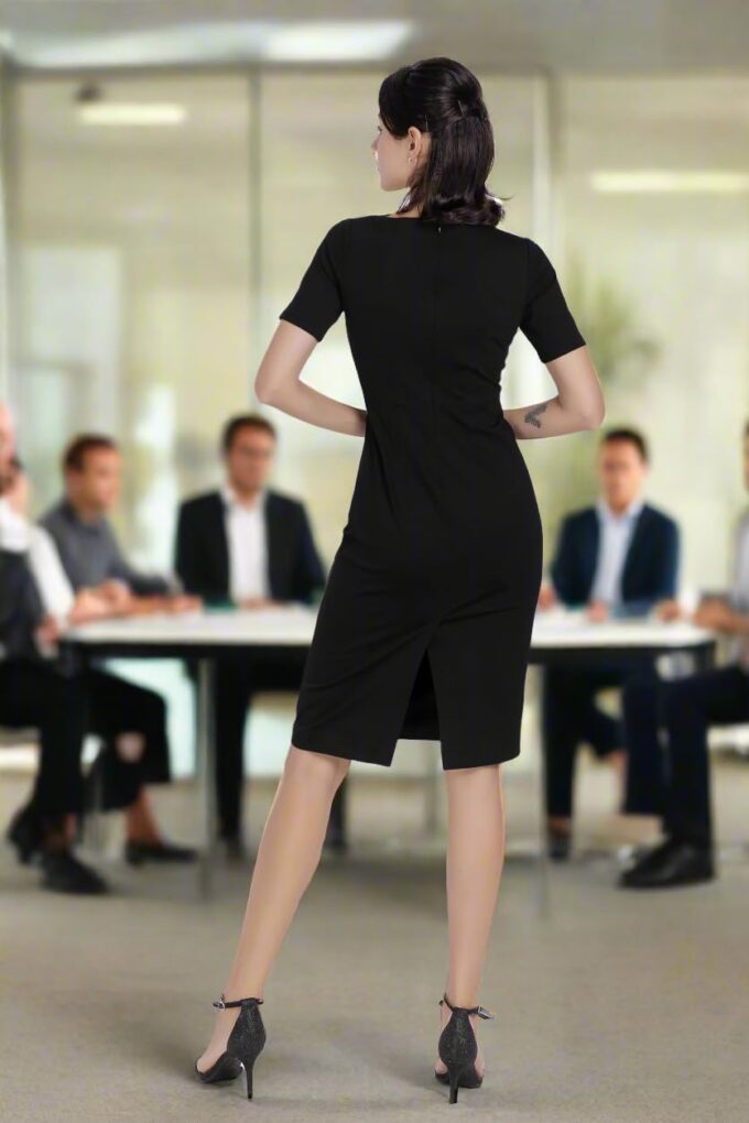 Alantino Damenkleid mit quadratischem Ausschnitt, kurze Ärmel, mittellang, formelle Business-Kleidung – Bild 7