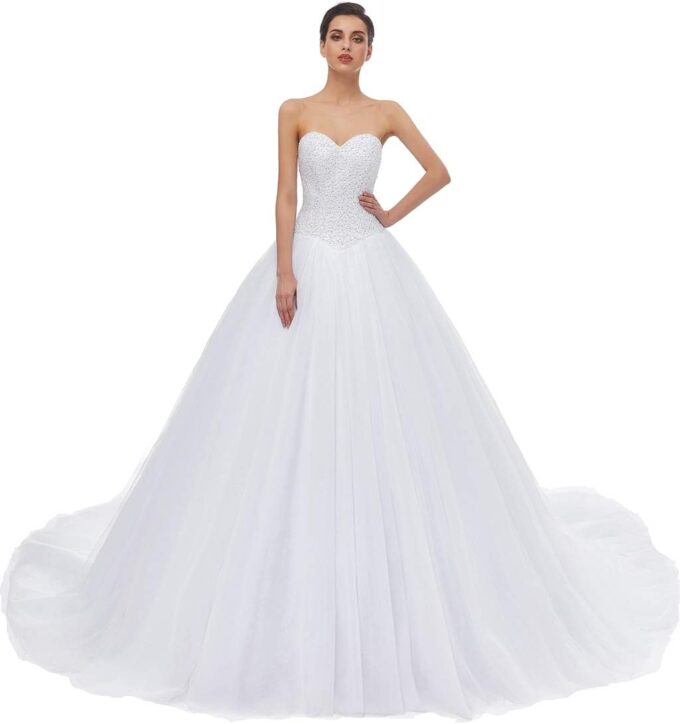 Sweetheart Tulle Ball Gown Wedding Dress, A-line Bridal Gown with Train – Bild 2