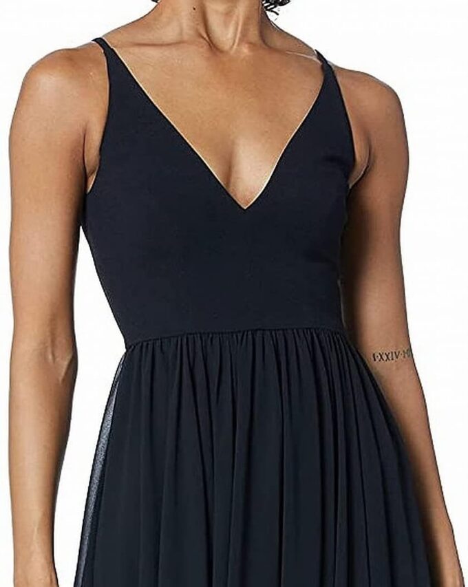 Dress the Population Women's Alicia Plunging Mix Media Sleeveless Fit and Flare Midi Dress – Bild 3