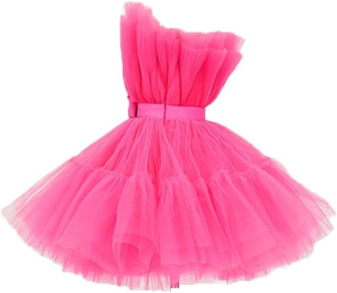 FTBY Women Tiered High Low Prom Dress Bow Sash Tulle Homecoming Pageant Dresses Hot Pink Long – Bild 2
