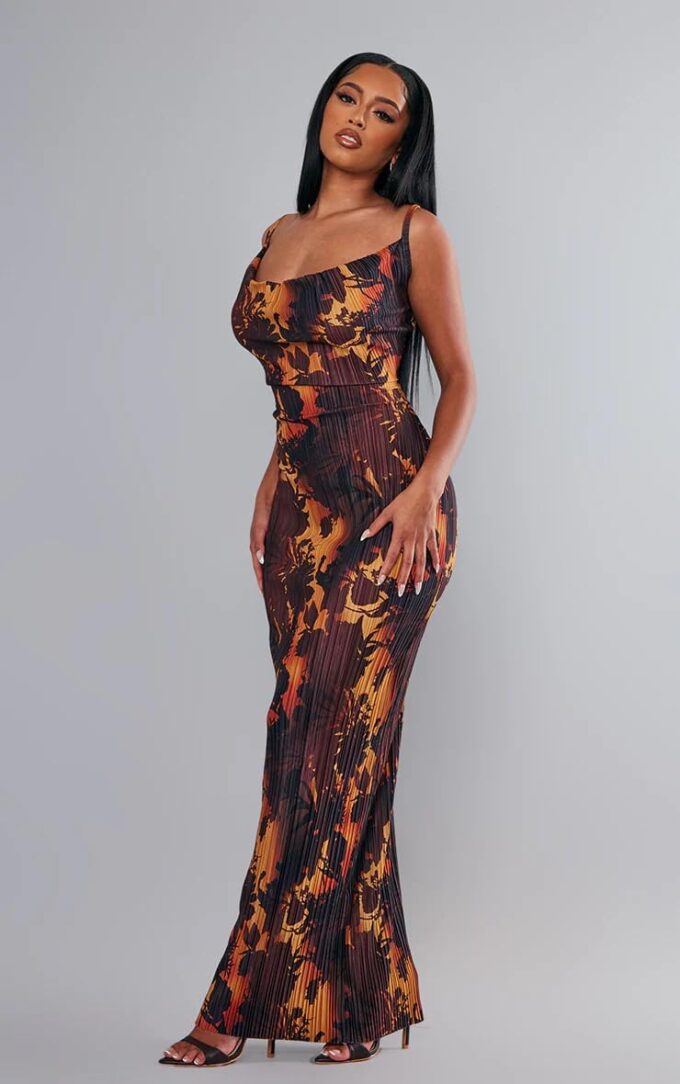 Cowl Neck Dress Sexy Strap Shoulder Pleated Maxi Dresses Summer Wedding Guest Dresses for Women – Bild 3