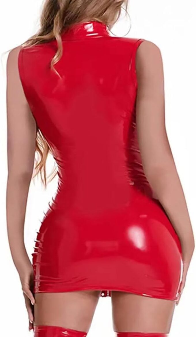 Women Sexy Tank Leather Dress, Wetlook, Plus Size XXXL, Shiny Latex Hip Skirt – Bild 3