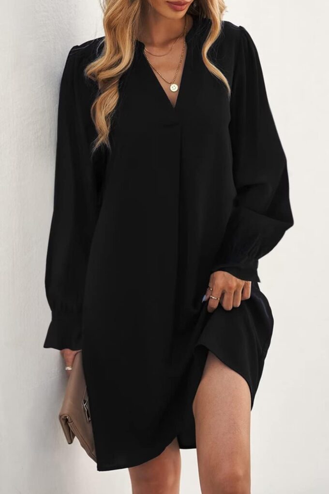 Wkior Long Sleeve Dress for Women V Neck Casual Cute Loose Flowy Swing Shift Dresses(S-2XL) – Bild 6