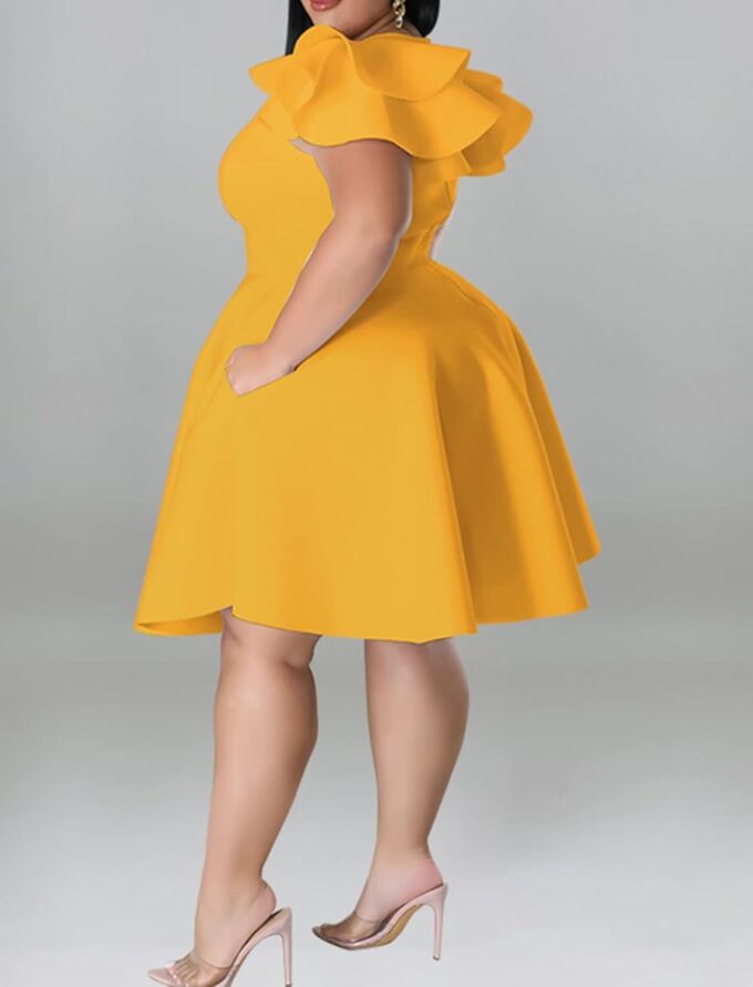Women's Plus Size Cape Flutter Sleeve Stretchy A Line Swing Flared Skater Cocktail Party Dress with Pockets – Bild 3