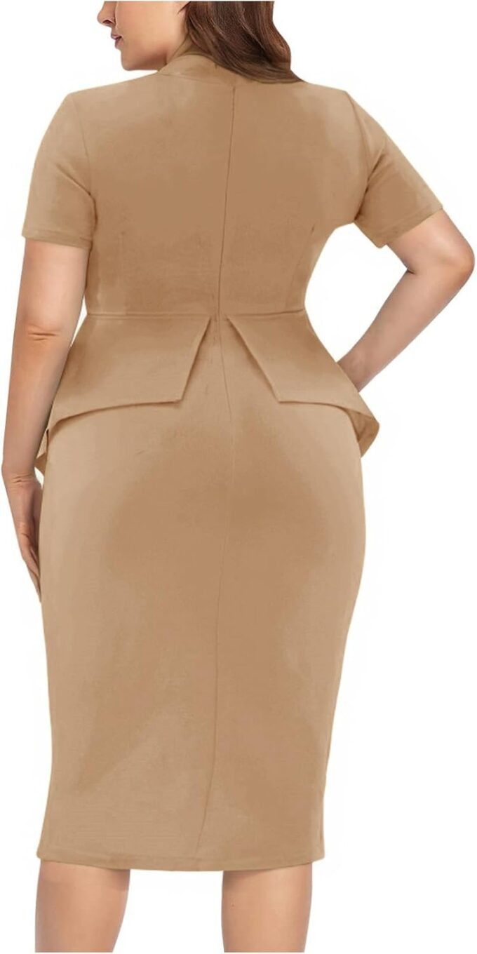Plus Size Dress for Curvy Women Semi Formal Cocktail Party Midi Dress Bodycon Short Sleeve Bow Ruffle Pencil Dresses – Bild 3