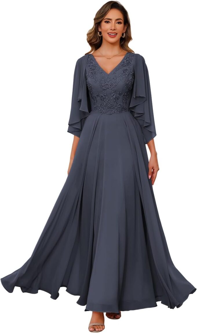 Clothfun Chiffon Mother of The Bride Dress 2025 Lace Applique Long Formal Party Dress with Jacket CY147