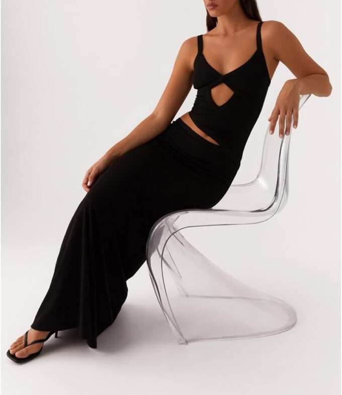 Women Sexy Maxi Dress Cut Out V Neck Spaghetti Straps Bodycon Long Dress Summer Party Cocktail Wear – Bild 5