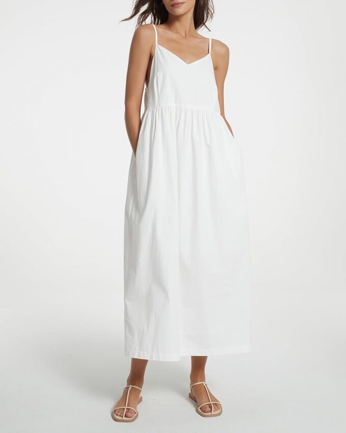 Spaghetti Strap Maxi Dress for Women Sleeveless V Neck Summer Flowy Cami Dress Beach Long Dresses with Pockets – Bild 3