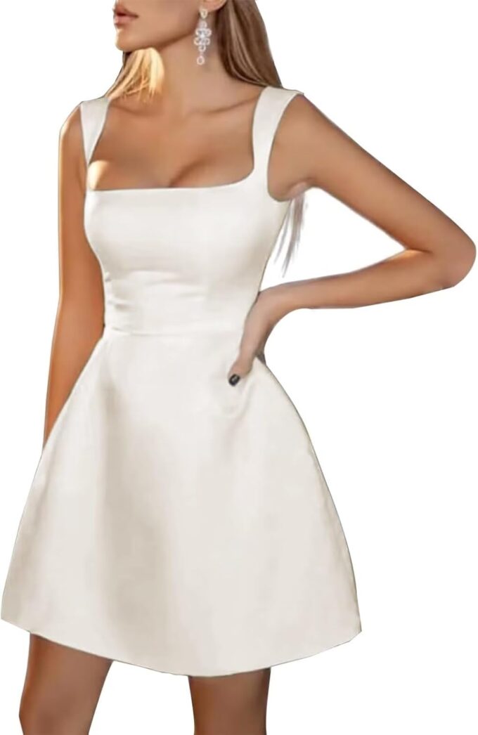 Spaghetti Straps Short Homecoming Dresses Sqaure Neck Satin Mini Cocktail Dress Wedding Party Gowns