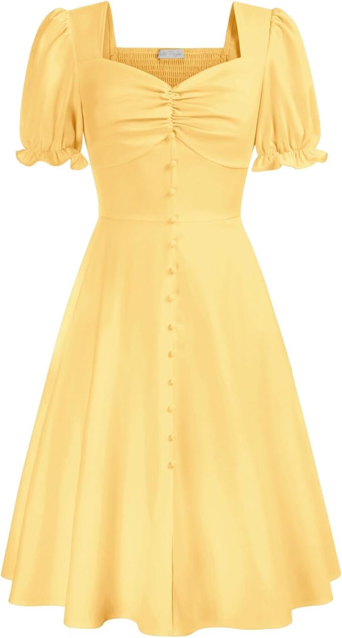 Belle Poque Women 2024 Summer Puff Short Sleeve Cottagecore Dress Vintage 1950s Party Swing Dresses