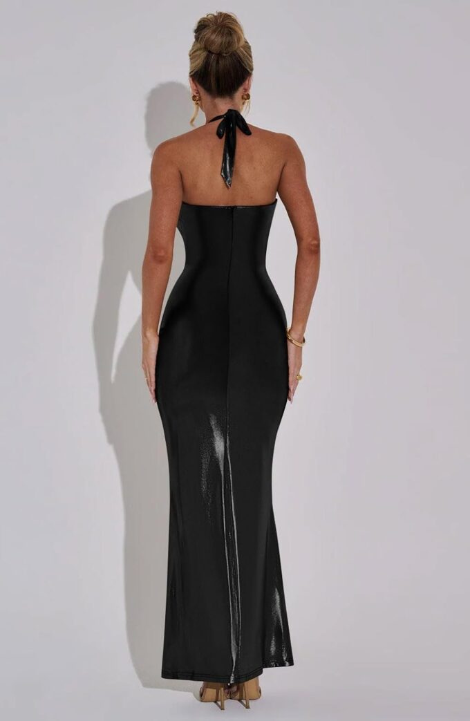 Memoriesea Women's Luxury Metallic Halter Neck Bodycon Party Evening Gown Maxi Dress – Bild 5