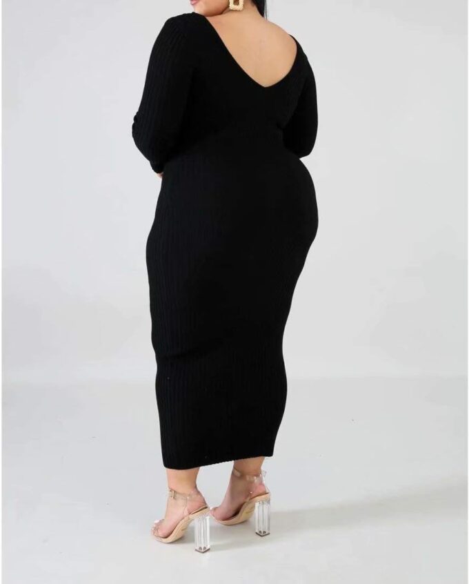 Women's Plus Size Sexy Stretchable Long Sleeve Maxi Sweater Off Shoulder Knit Slim Fit Dress – Bild 3