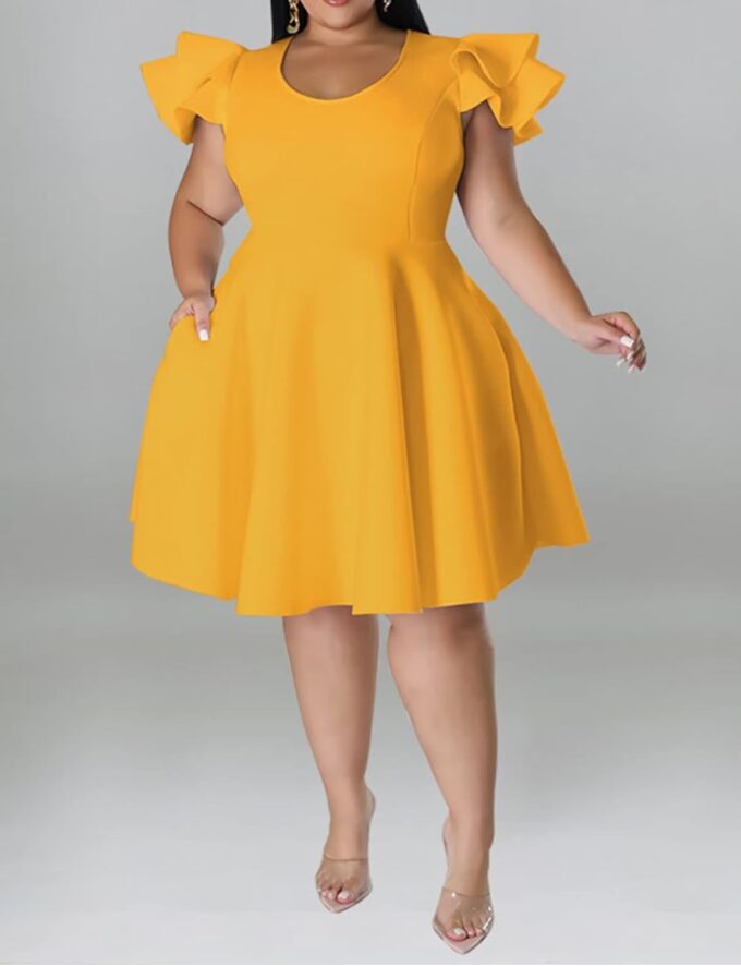 Women's Plus Size Cape Flutter Sleeve Stretchy A Line Swing Flared Skater Cocktail Party Dress with Pockets – Bild 2