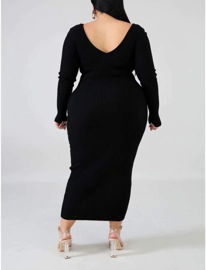 Women's Plus Size Sexy Stretchable Long Sleeve Maxi Sweater Off Shoulder Knit Slim Fit Dress – Bild 4