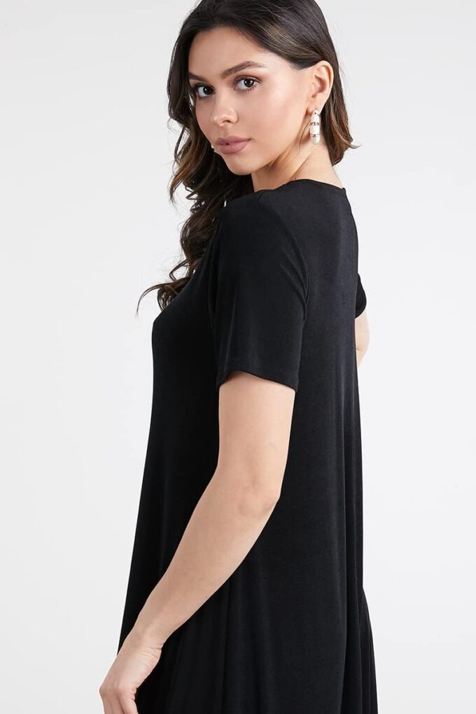 Jostar Women's Basic Midi Dress – Short Sleeve Basic Stretch Casual Swing Flowy T Shirt Long One Piece – Bild 4