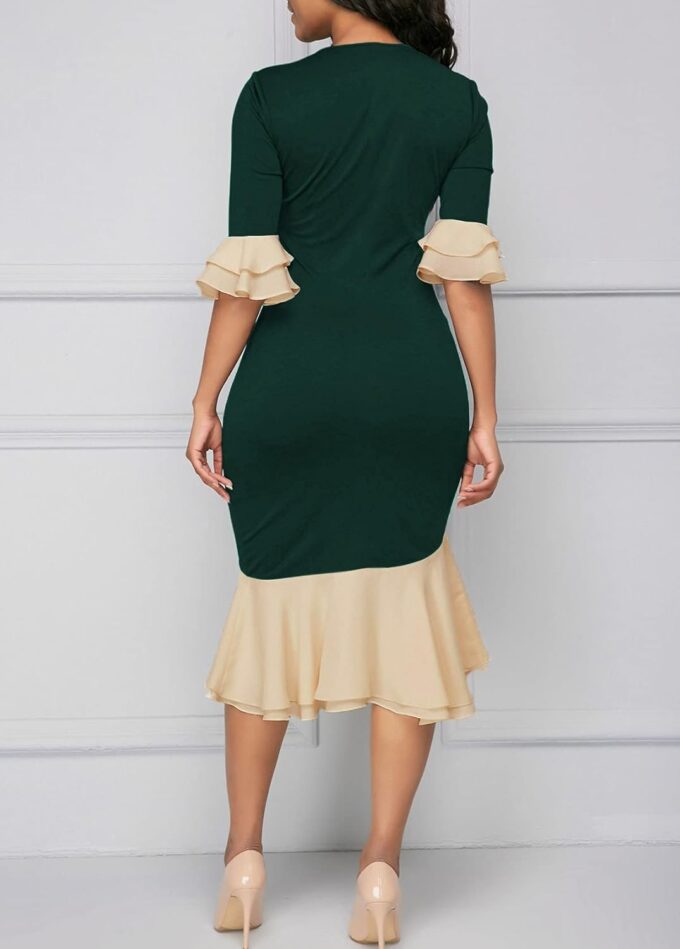 YACUN Frauen Bodycon Kleid Cocktail Arbeit Halbarm Fliege Party Kleider – Bild 3