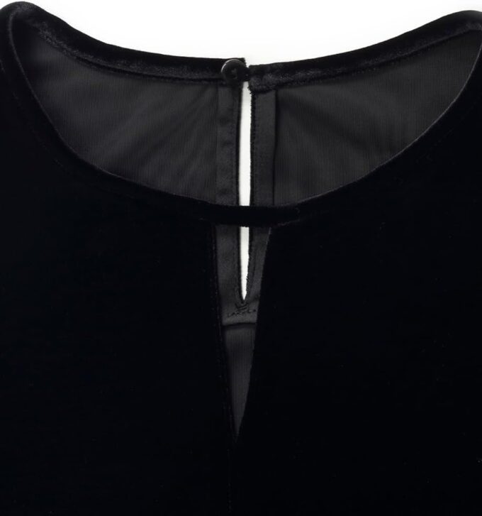 GOELIA Damen-Samtkleid, plissiert, langärmelig, mit Gürtel, enganliegend, schwarz, Minikleid, Arbeit, Abendessen, Business – Bild 6