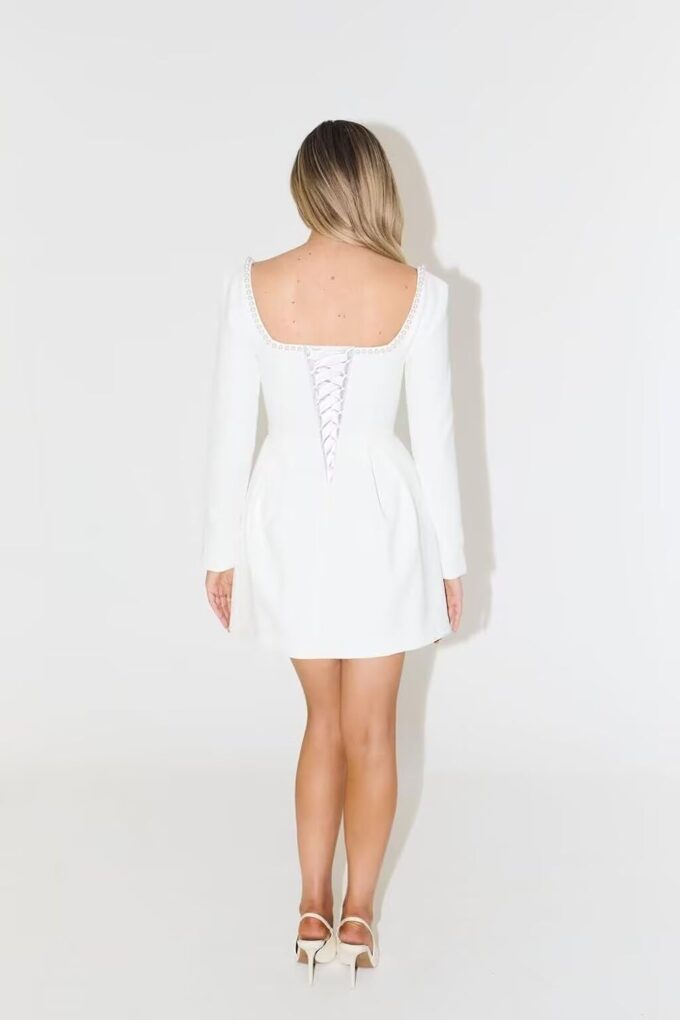 Women's Long Sleeves Satin Mini Wedding Dresses for Bride Simple Short Wedding Dresses for Women – Bild 2