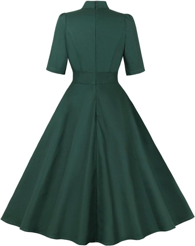 ODIZLI 1950's Dresses for Women Rockabilly Dresses Retro Dress Short Sleeve Tie Neck Swing Dress Cocktail Dress – Bild 2