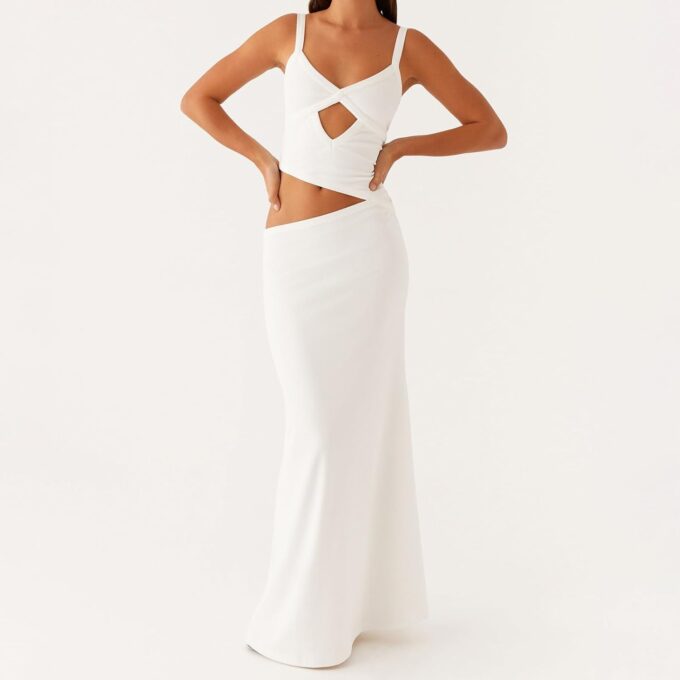 Women Cut Out Maxi Dress Sleeveless Spaghetti Strap V Neck Backless Summer Bodycon Long Dress Party Dress – Bild 3