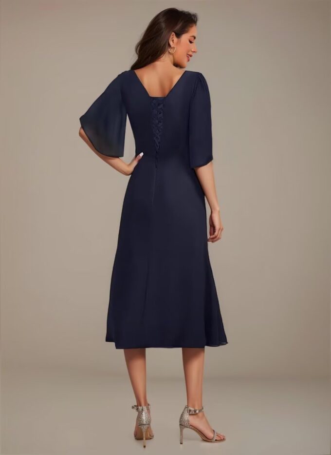 Asymmetrical Neck Mother of The Bride Dresses 2025 for Wedding Chiffon Short Flutter Sleeve Formal Evening Gown PU268 – Bild 4