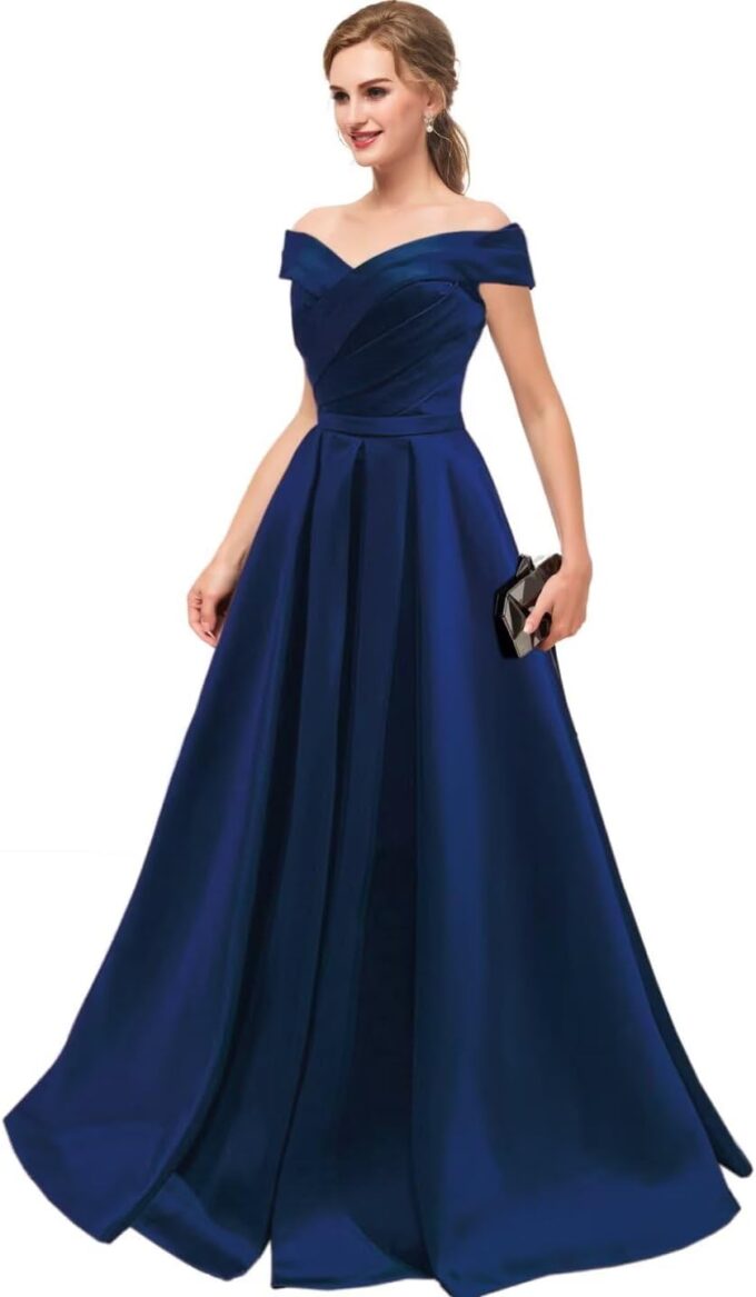 Off The Shoulder Prom Dresses Long with Pockets A Line Formal Evening Ball Gowns Satin Military Party Dress 2025