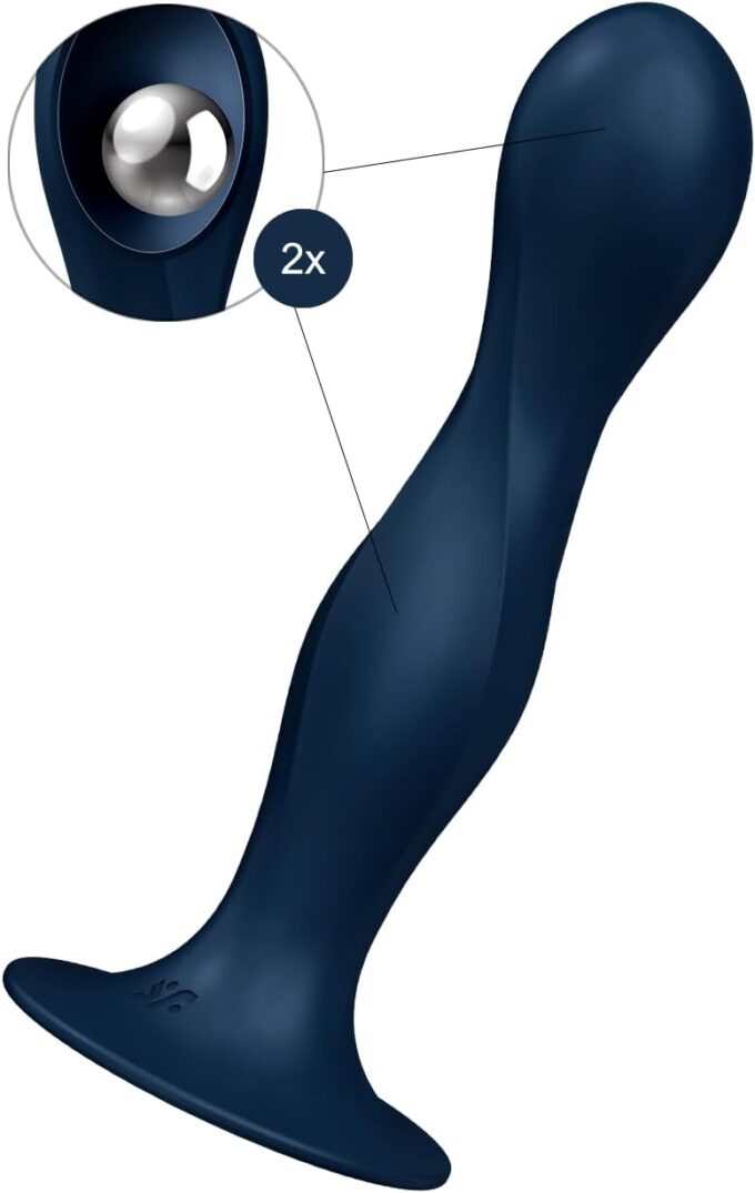 Satisfyer Double Ball-R | 18 cm | Dildo | Doppelte Stimulation | 2 Gewichtskugeln | Silikondildo | Waterproof (IPX7) | Hautfreundliches Silikon, Farbe:dunkelblau